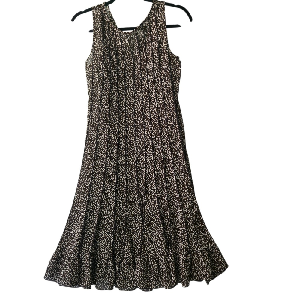 Studio‎ I Brown Geometric Mosaic Pintuck Pleated Ruffle Hem Midi Dress Size 8
